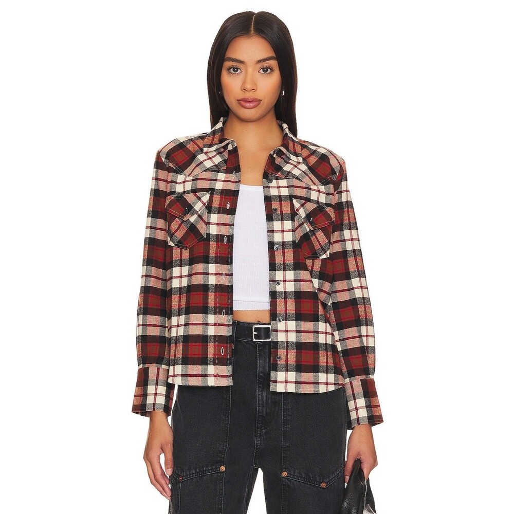 The Great. The Howdy Shirt Top Buttondown Collared Flannel Plaid M-2 287841